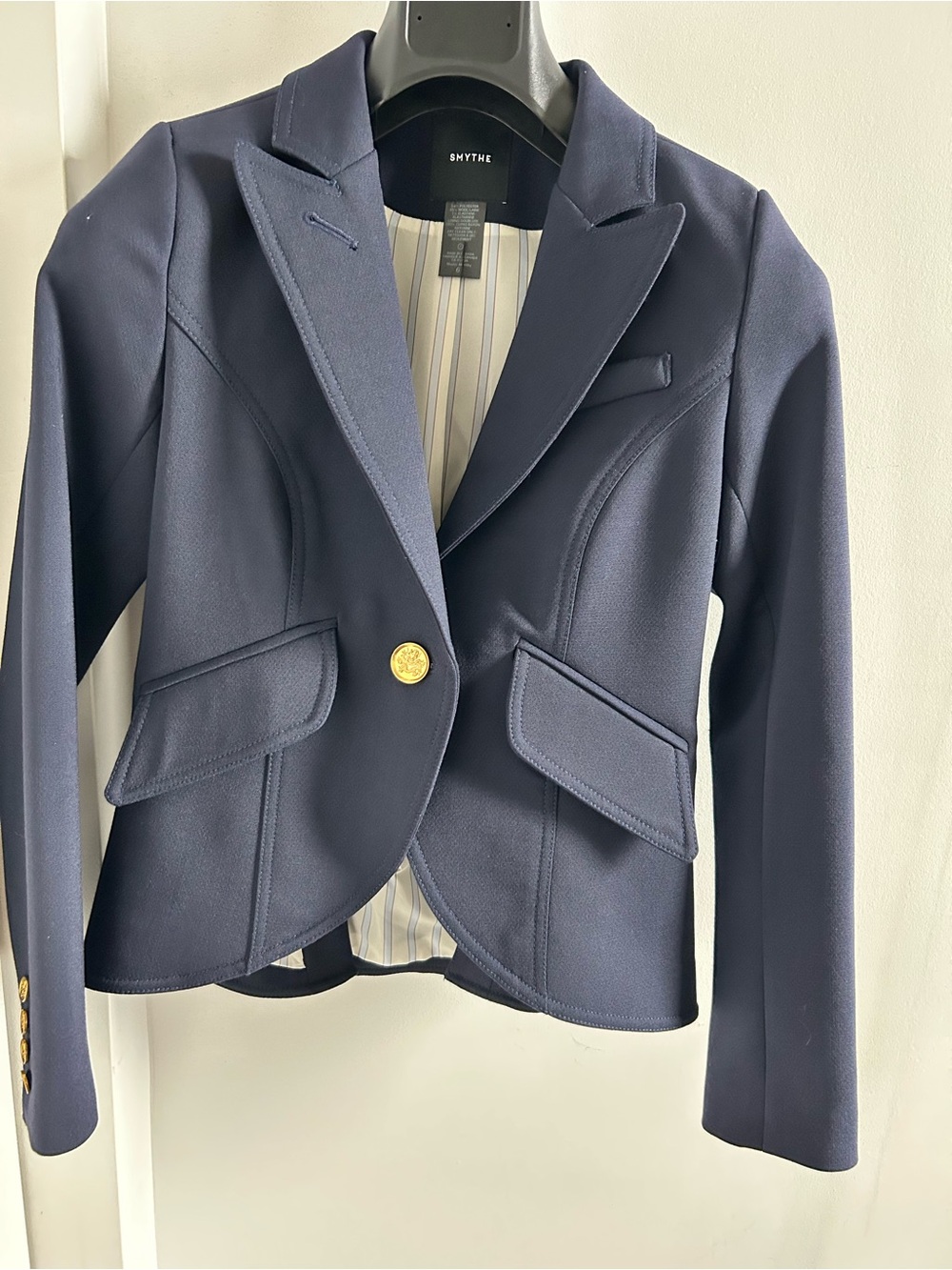 Smythe Navy Single-Gold-Button Fitted Blazer